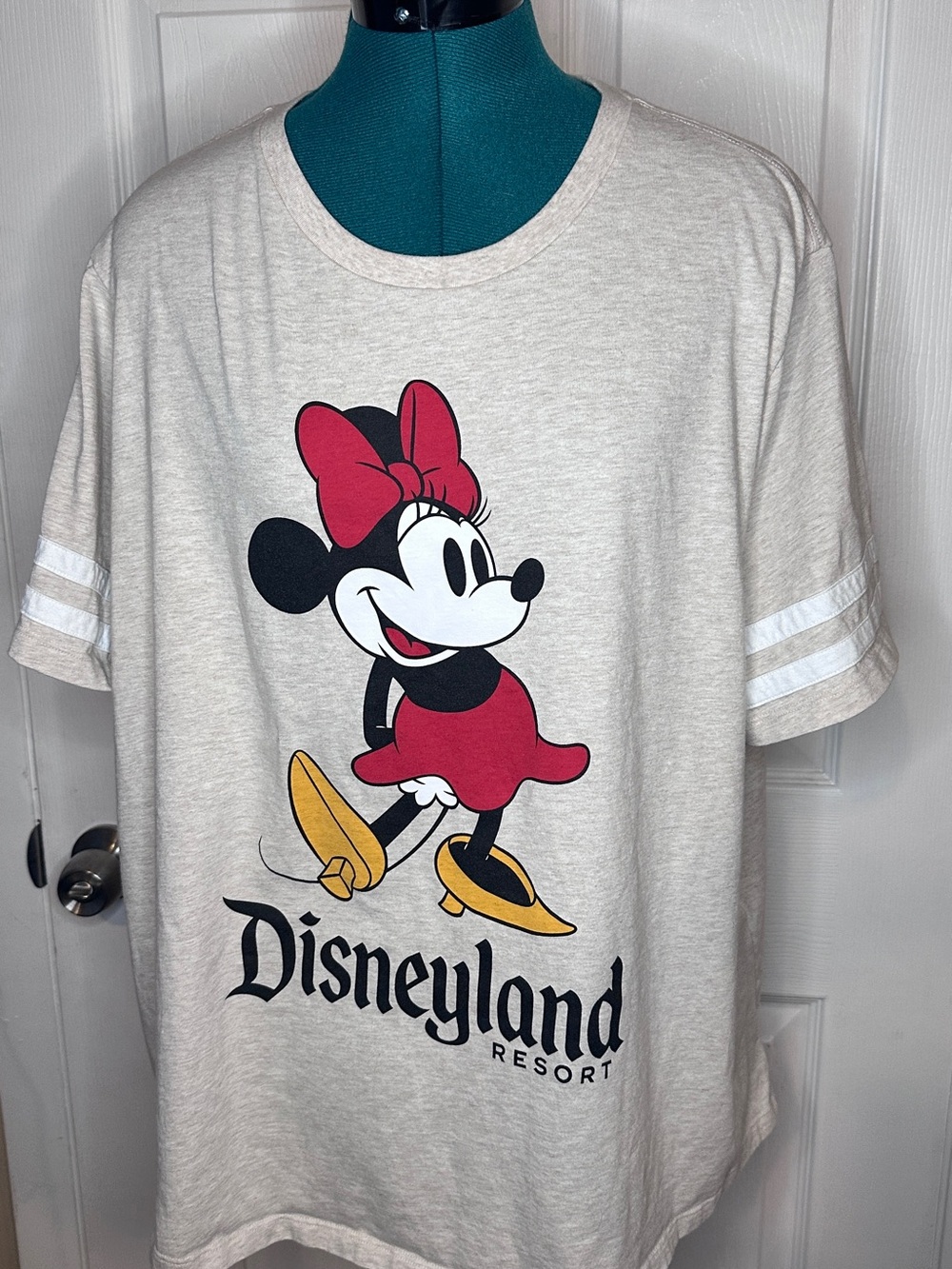 Disney Cream Minnie Mouse Tee with Red Bow and Yellow Shoes